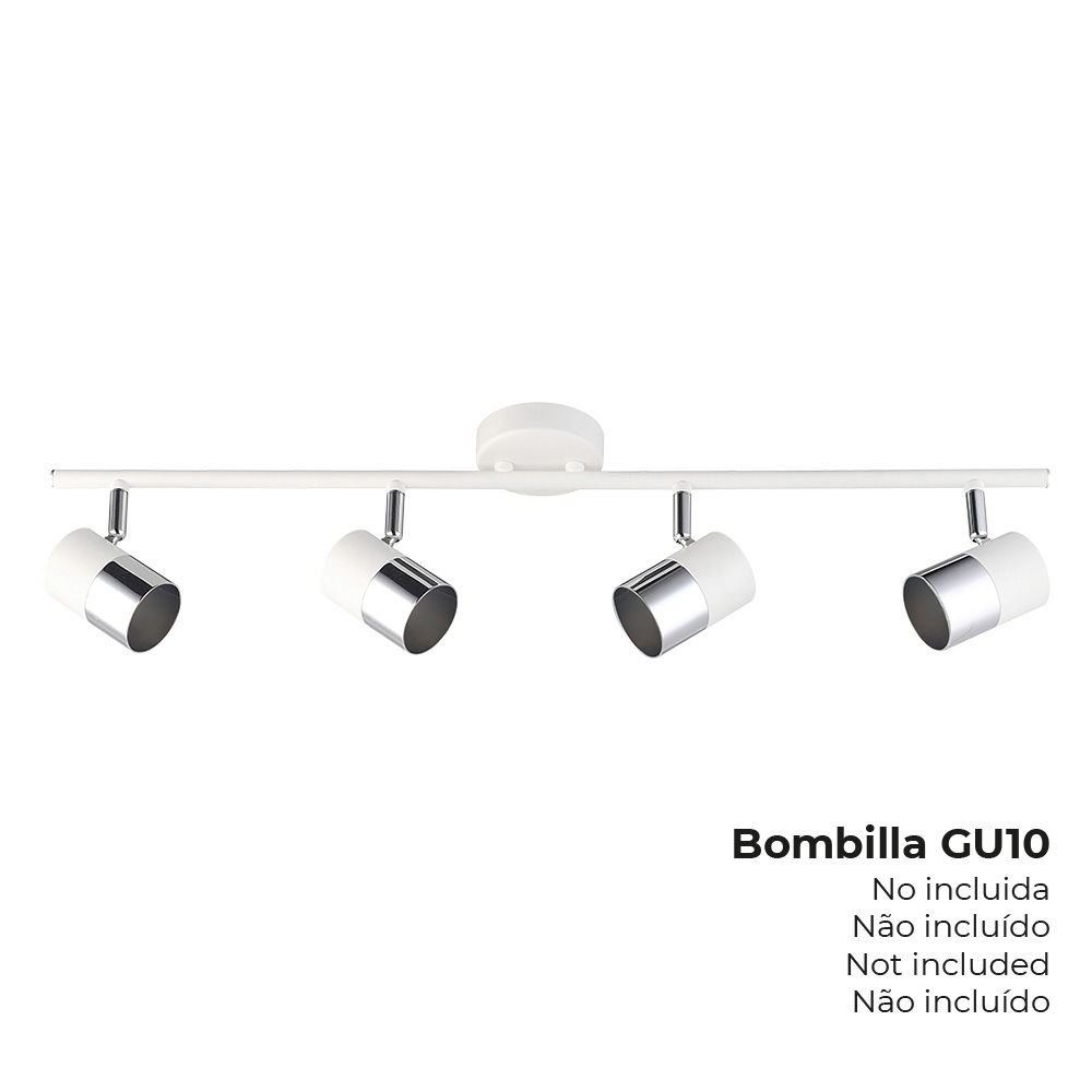 HOLOFOTE DE 4 ELEMENTOS, MODELO MOON GU-10 (LÂMPADA NÃO INCLUÍDA), COR BRANCO CROMADO + OSSO, 70 x 7,6 x 15,2 cm