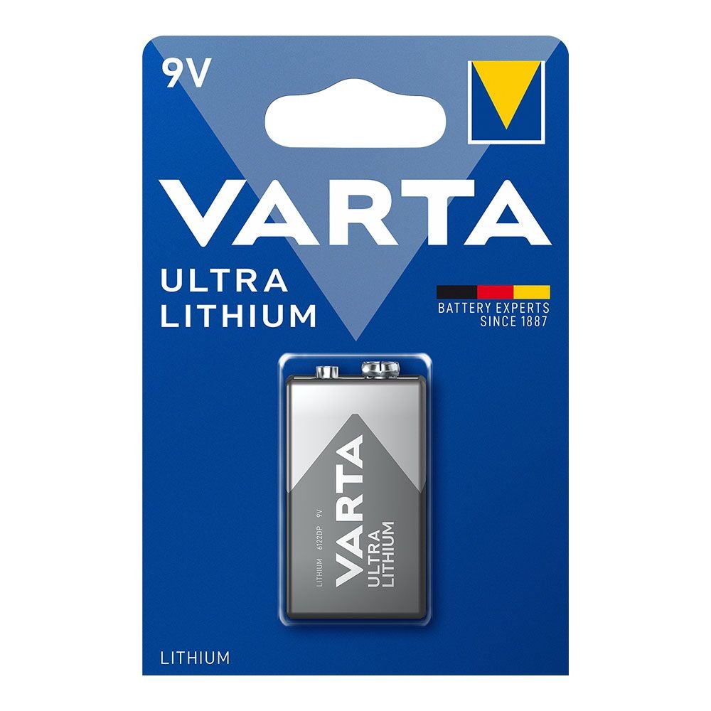 PILHA VARTA ULTRA LITHIUM 9V - 6LR61 (BLÍSTER 1 unid.) 26,5x17,5x48,5mm
