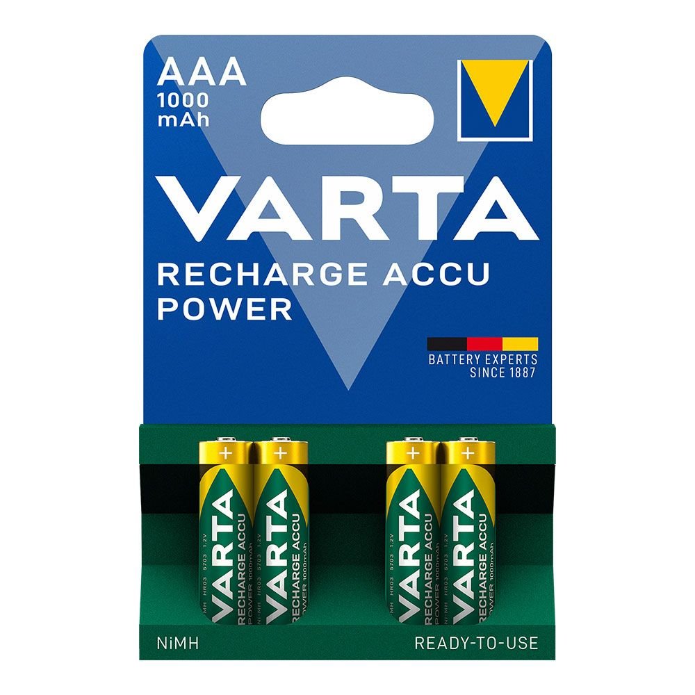 PILHA VARTA RECARREGÁVEL ACCU POWER AAA - HR03 1000mA (BLÍSTER 4 unid.) Ø10,5x44,5mm