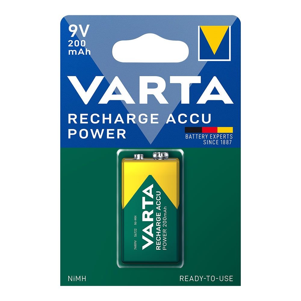 PILHA VARTA RECARREGÁVEL ACCU POWER 9V - 7HR9V 200mA (BLÍSTER 1 unid.) 26,5x17,5x48,5mm
