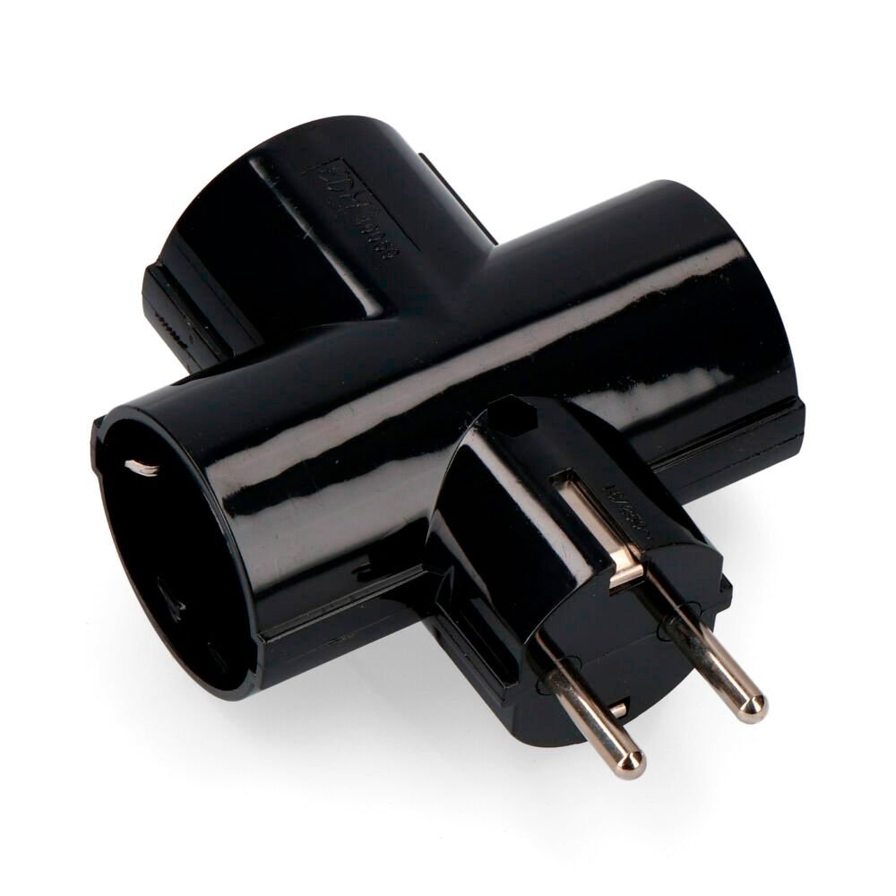 FICHA 2P+T TIPO F TRIPLO BAQUELITE PRETA T/TL 16A 250V (RETRACTILADA)