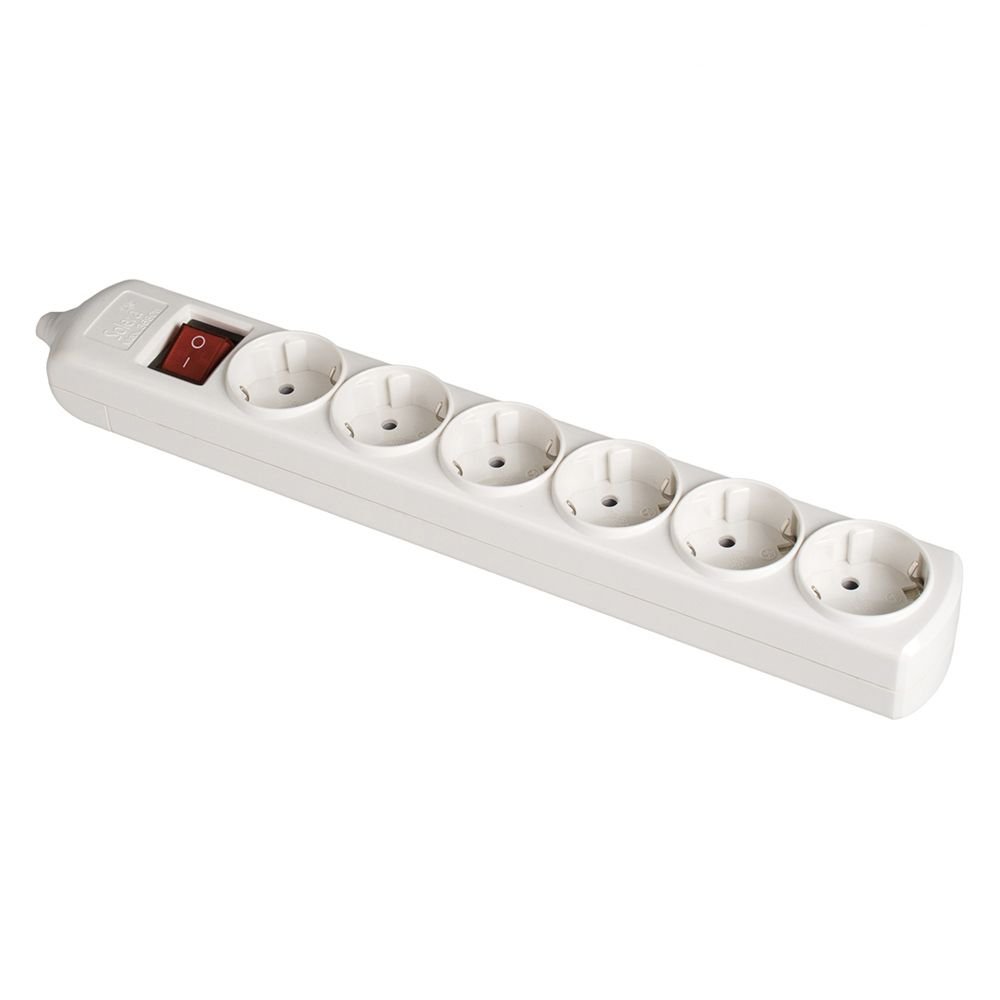 TOMADA DE SUPERFÍCIE BIPOLAR COM 6 TOMADAS COM T/TL 10/16A 250V COR BRANCO + INTERRUPTOR LUMINOSO
