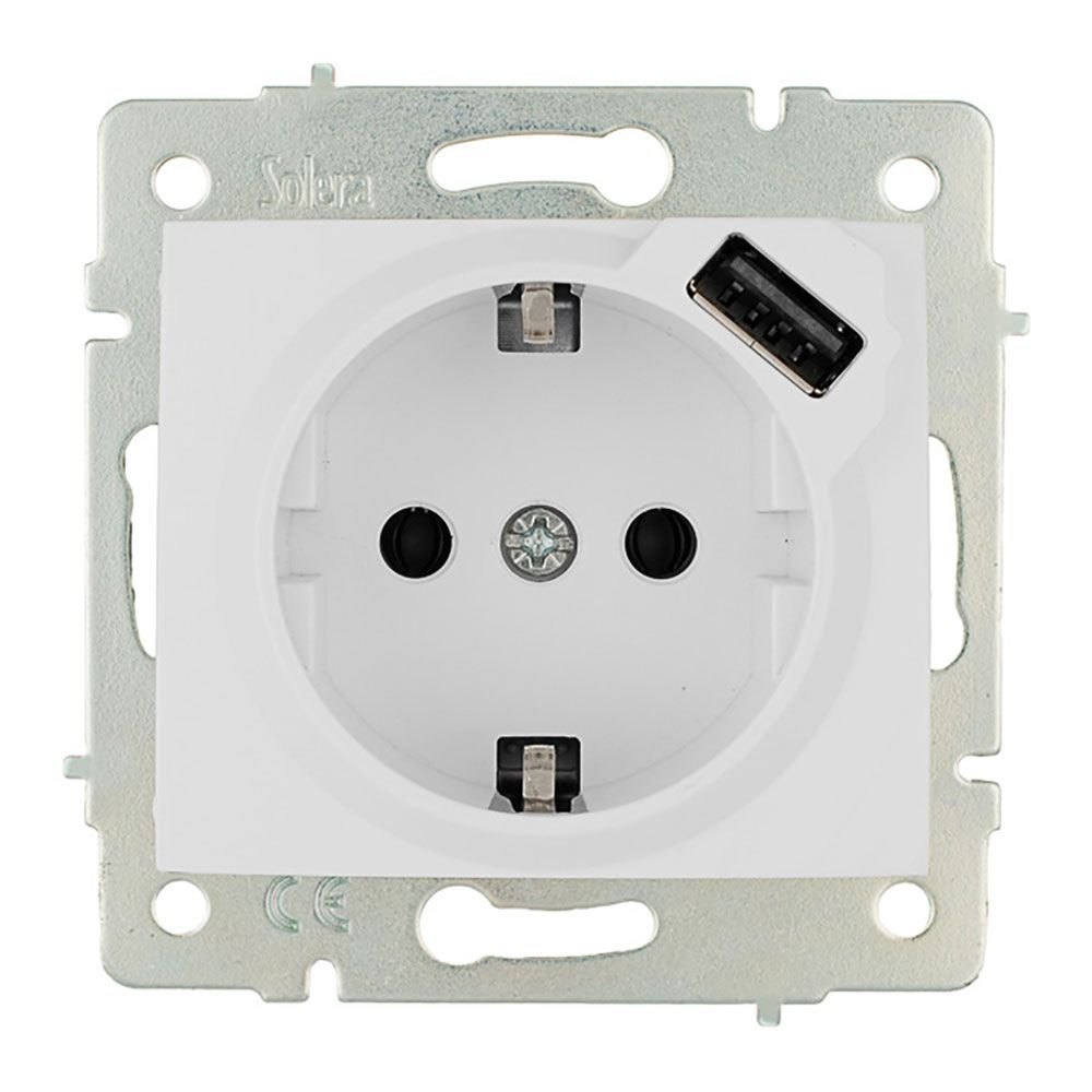 TOMADA BIPOLAR COM T/TL 16A 250V COM USB POWER SÉRIE EUROPA SOLERA ERP60USB