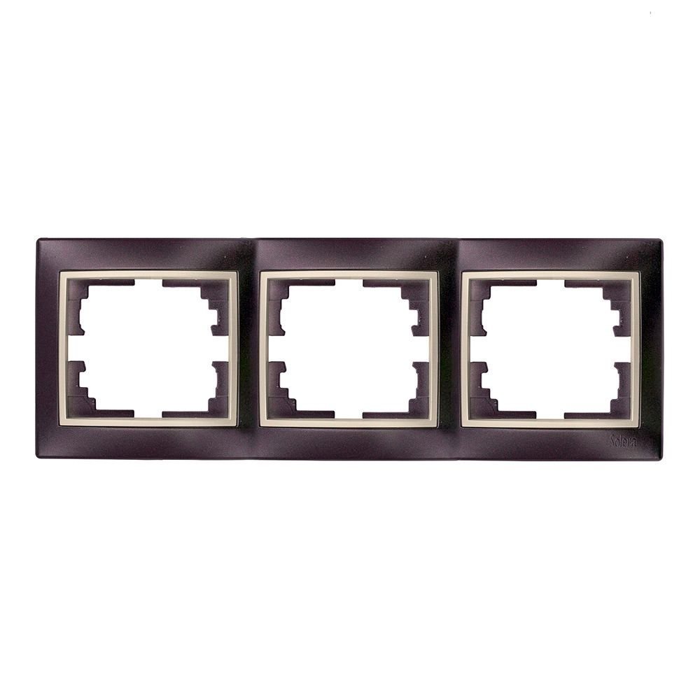 ESPELHO HORIZONTAL TRIPLO, ESTRUTURA PRETO E ARO PÉROLA 225x81x10mm SÉRIE EUROPA SOLERA ERP73NU