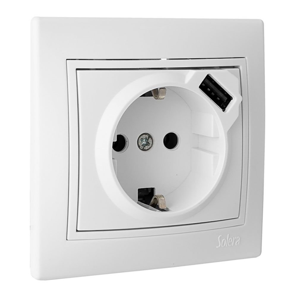 TOMADA BIPOLAR COM T/TL 16A 250V USB SERIE EUROPA SOLERA ERP60USB-U
