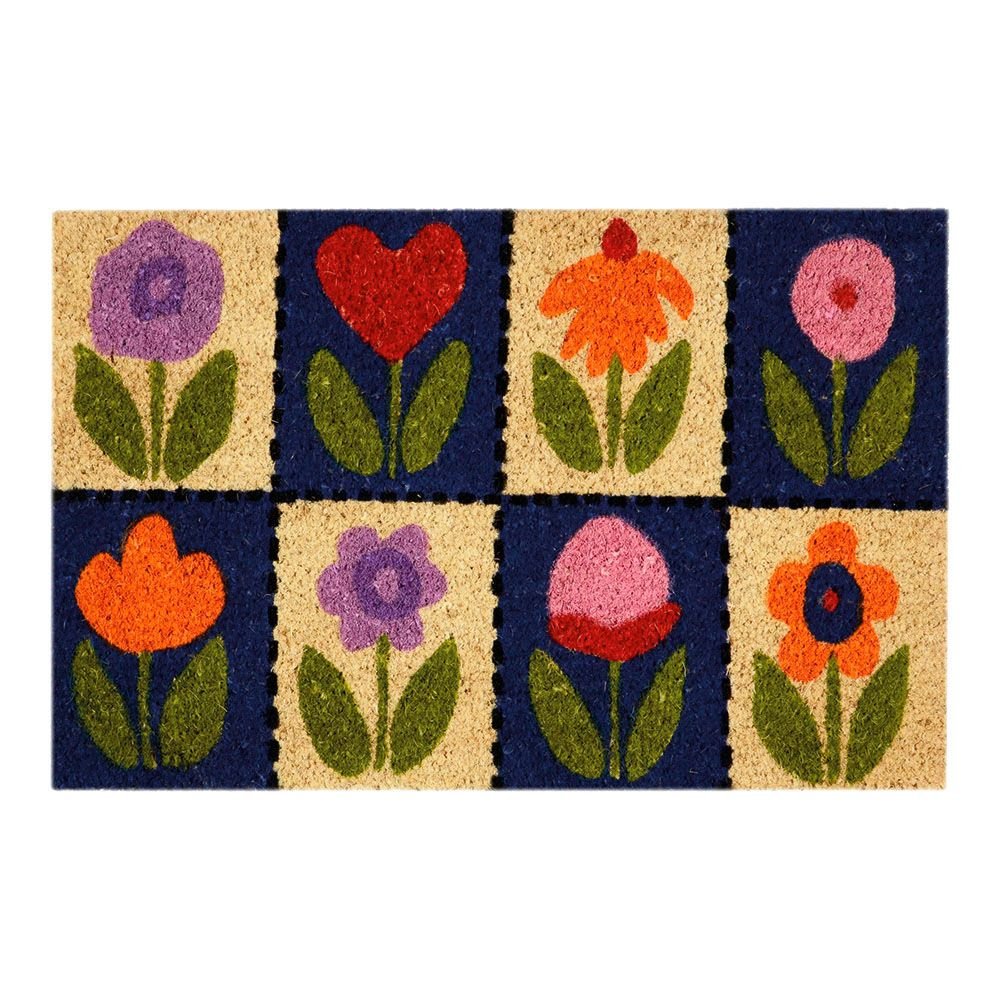 TAPETE DE FIBRA DE COCO COM ESTAMPA FLORAL, 60 x 40 cm