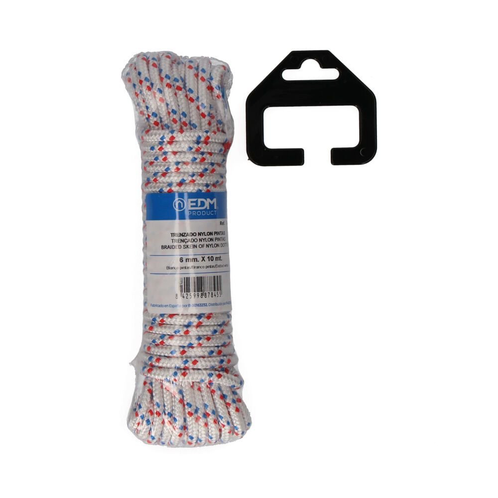 CORDA TRANÇADA BRANCA PINTAS NYLON, CALIBRE 6 mm x 10 m