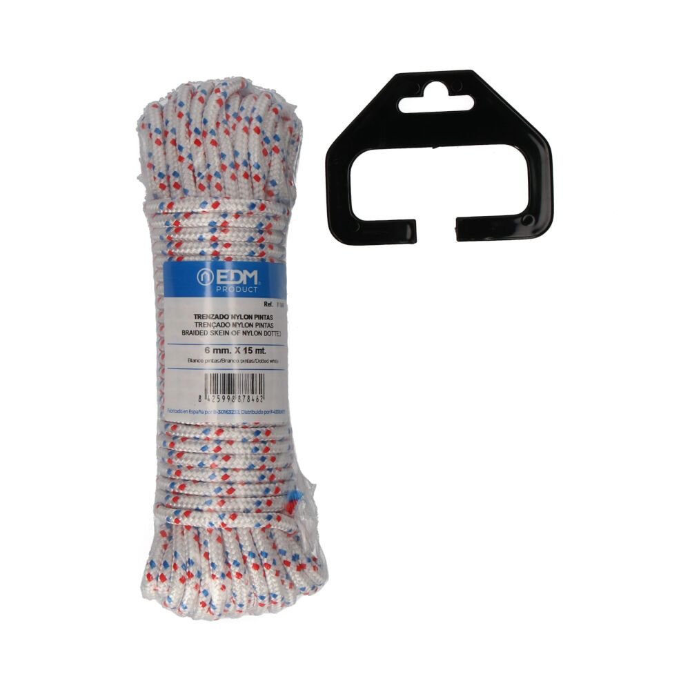 CORDA TRANÇADA BRANCA PINTAS NYLON, CALIBRE 6 mm x 15 m