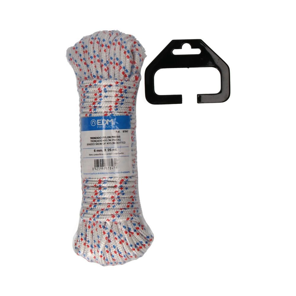 CORDA TRANÇADA BRANCA PINTAS NYLON, CALIBRE 6 mm x 25 m