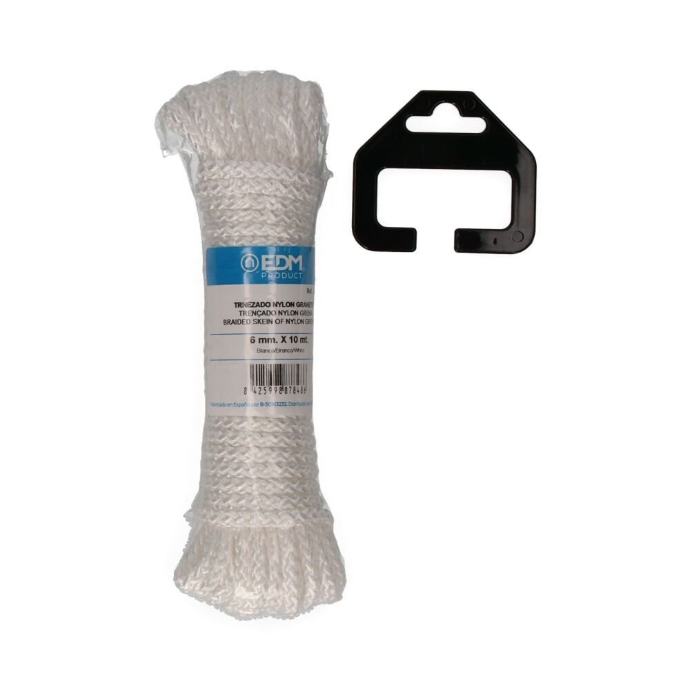 CORDA TRANÇADA NYLON BRANCO GRENÁ, CALIBRE 6 mm x 10 m