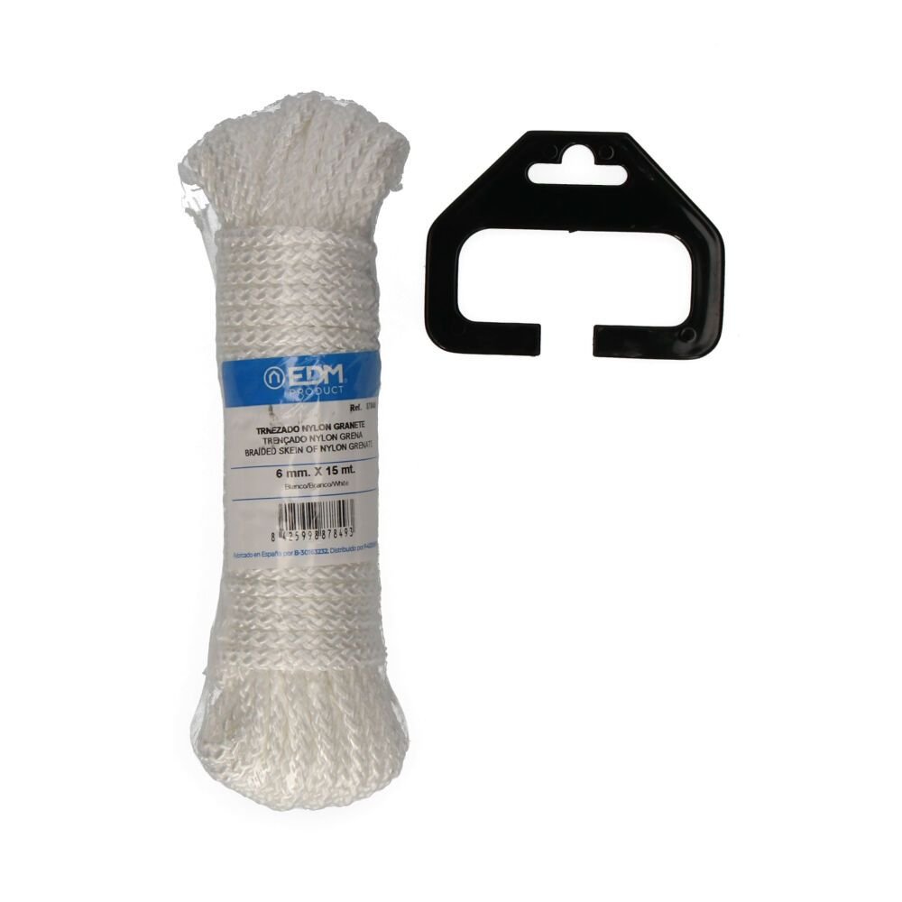 CORDA TRANÇADA NYLON BRANCO GRENÁ, CALIBRE 6 mm x 15 m