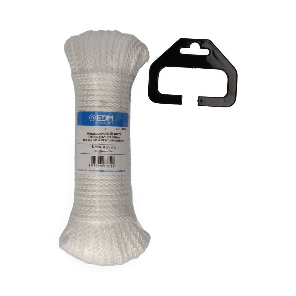 CORDA TRANÇADA NYLON BRANCO GRENÁ, CALIBRE 6 mm x 25 m