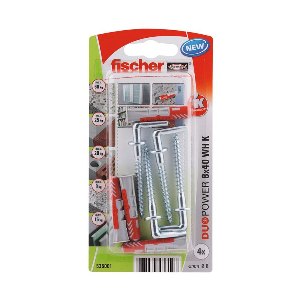 BLISTER 4 BUCHAS+GANCHOS DUOPOWER Ø8x40mm 535001 FISCHER