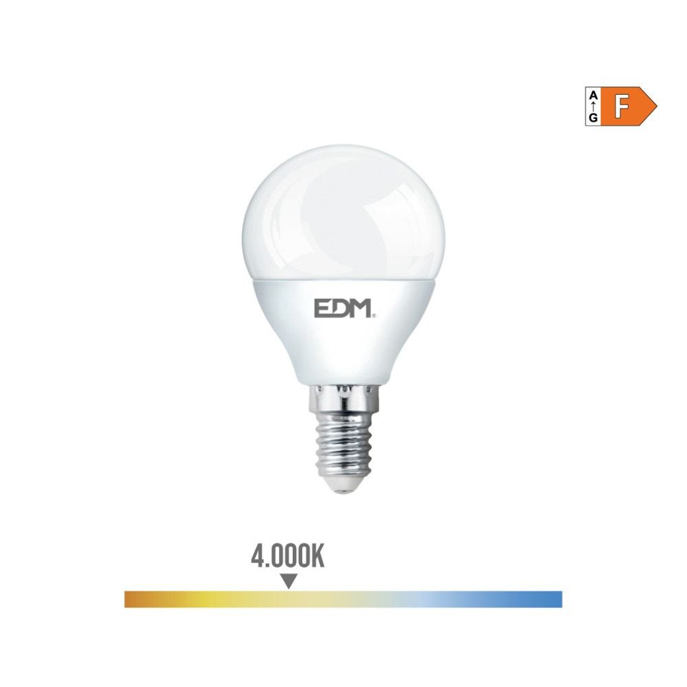 LÂMPADA ESFÉRICA LED E14 7W 600lm 4000K LUZ DIA Ø4,5x8cm EDM