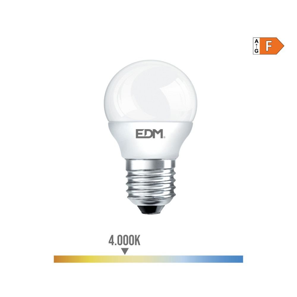 LÂMPADA ESFÉRICA LED E27 7W 600lm 4000K LUZ DIA Ø4,5x8cm EDM