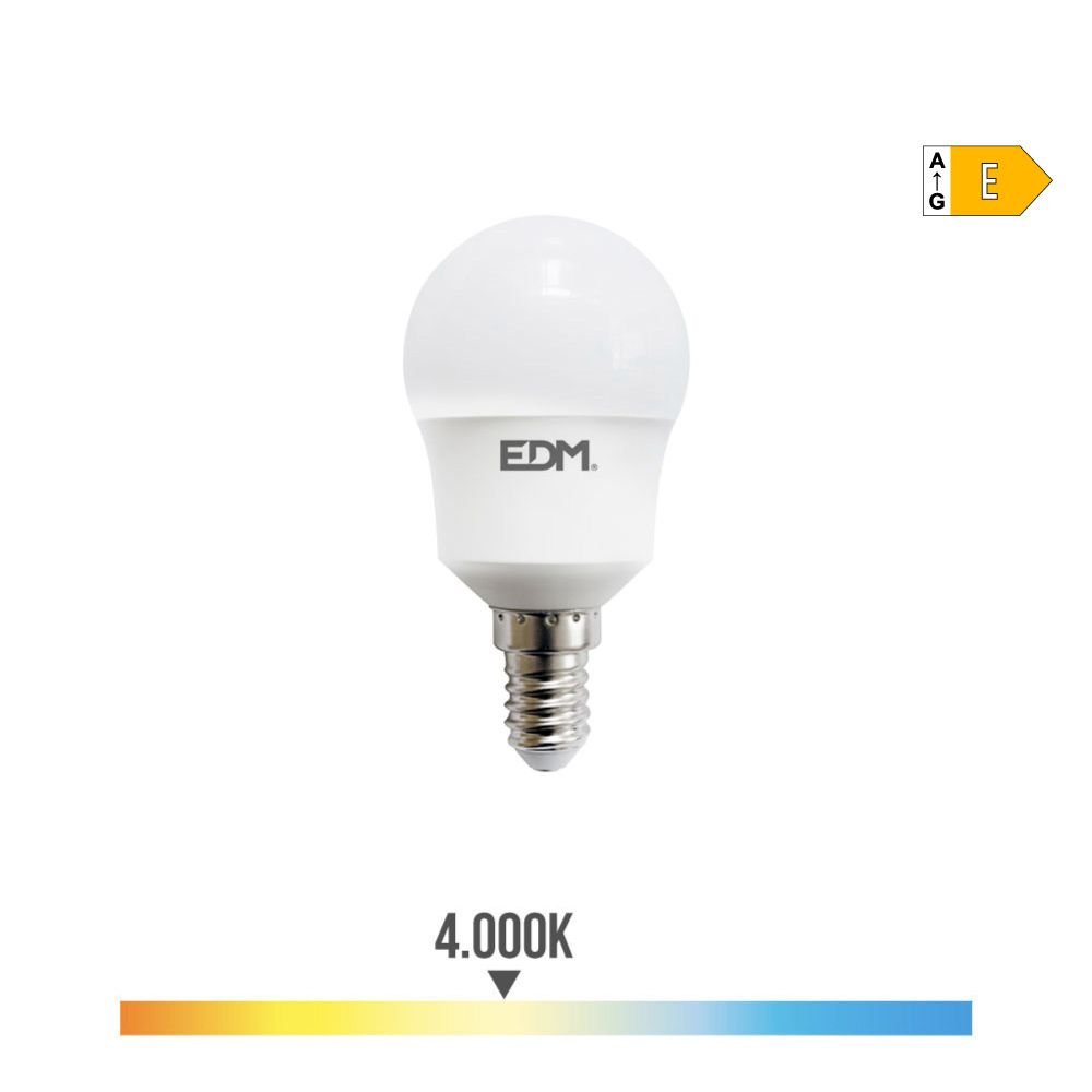 LÂMPADA ESFÉRICA LED E14 8,5W 950lm 4000K LUZ DIA Ø4,5x8,8cm EDM