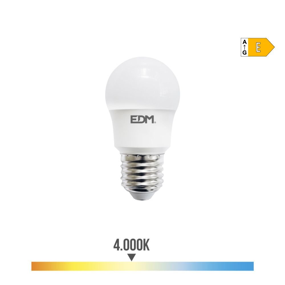 LÂMPADA ESFÉRICA LED E27 8,5W 950lm 4000K LUZ DIA Ø4,5x8,6cm EDM