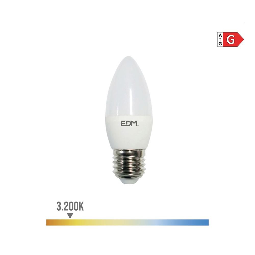 LÂMPADA VELA LED E27 5W 400lm 3200K LUZ QUENTE Ø3,5x10cm EDM