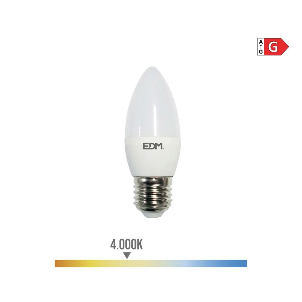 LÂMPADA VELA LED E27 5W 400lm 4000K LUZ DIA Ø3,5x10cm EDM
