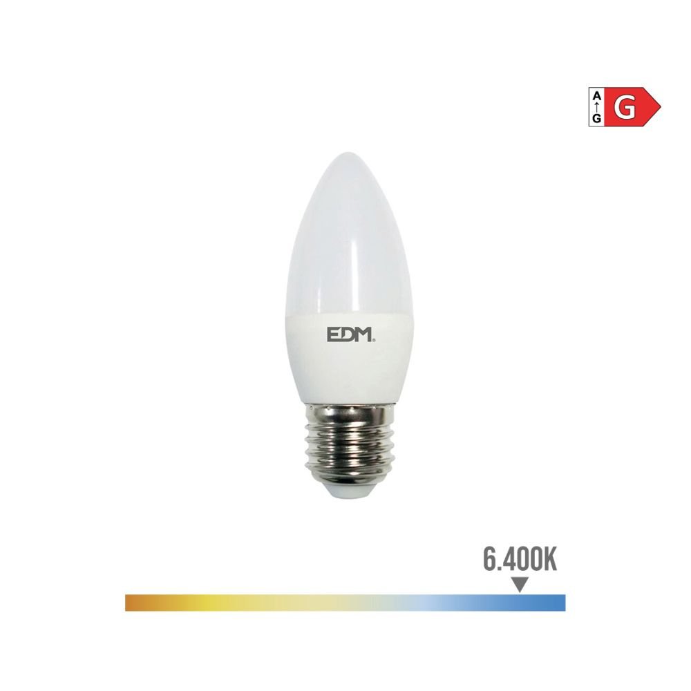 LÂMPADA VELA LED E27 5W 400lm 6400K LUZ FRIA Ø3,5x10cm EDM
