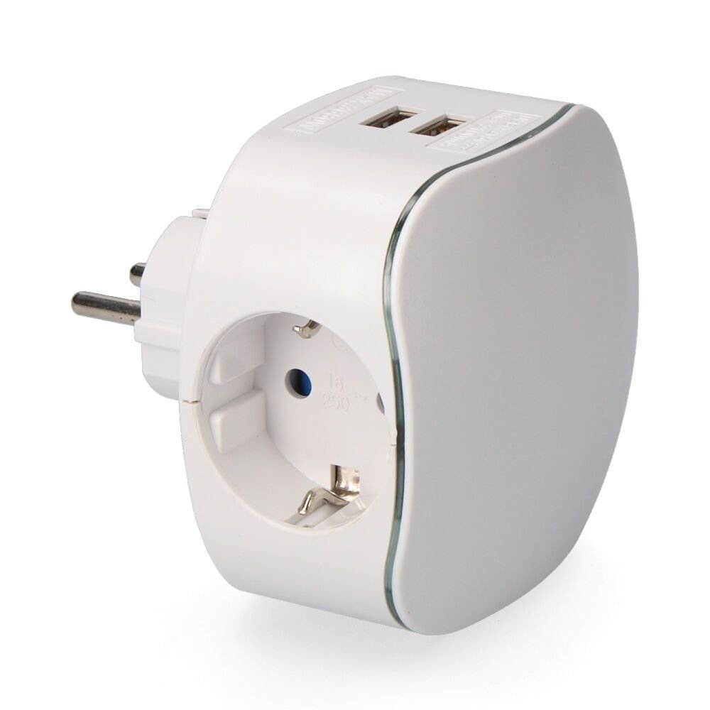 FICHA TRIPLA TIPO F T/TL 16A 250V 2 TOMADAS USB 2100mA, PERFIL ILUMINADO (RETRACTILADO)